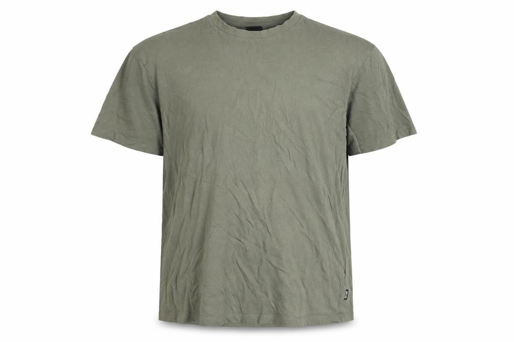 Front view of Only & Sons Men's Khaki Green Cotton Crew Neck Short Sleeve T-Shirt, size L