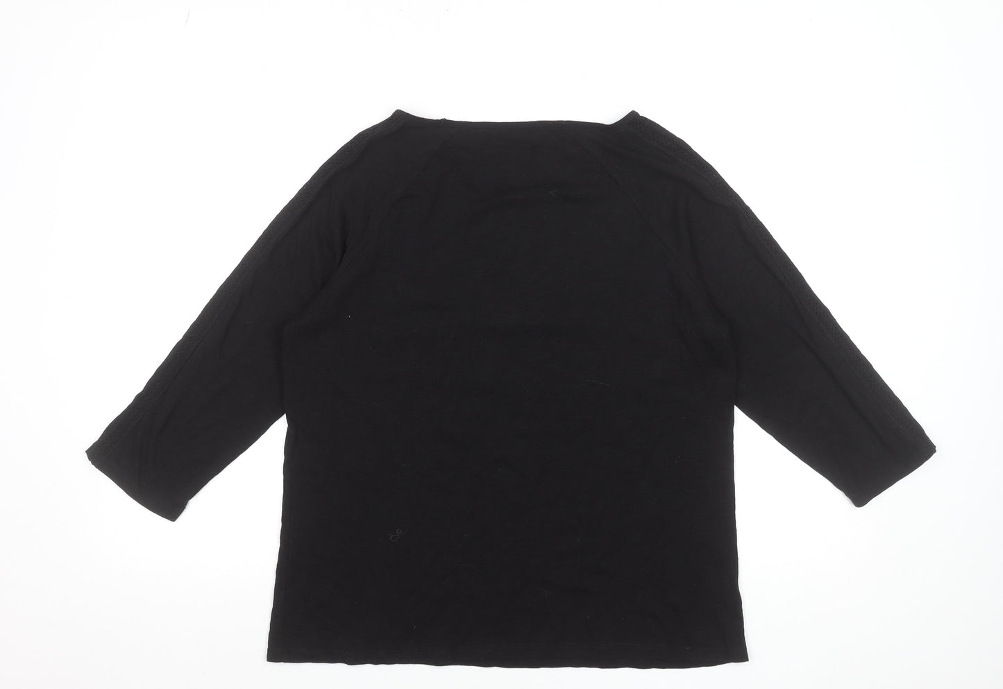 Jeanswest Women's Black Cotton Tunic Blouse Size M 3/4 Sleeve Crochet Detail