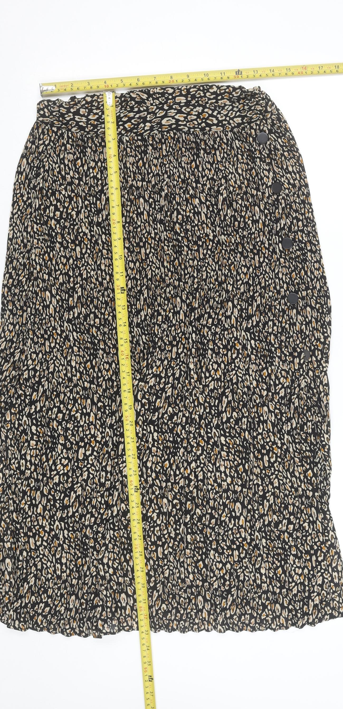 Topshop Women’s Black Leopard Pleated Midi Skirt Size 8