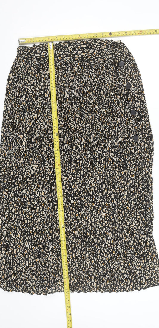 Topshop Women’s Black Leopard Pleated Midi Skirt Size 8
