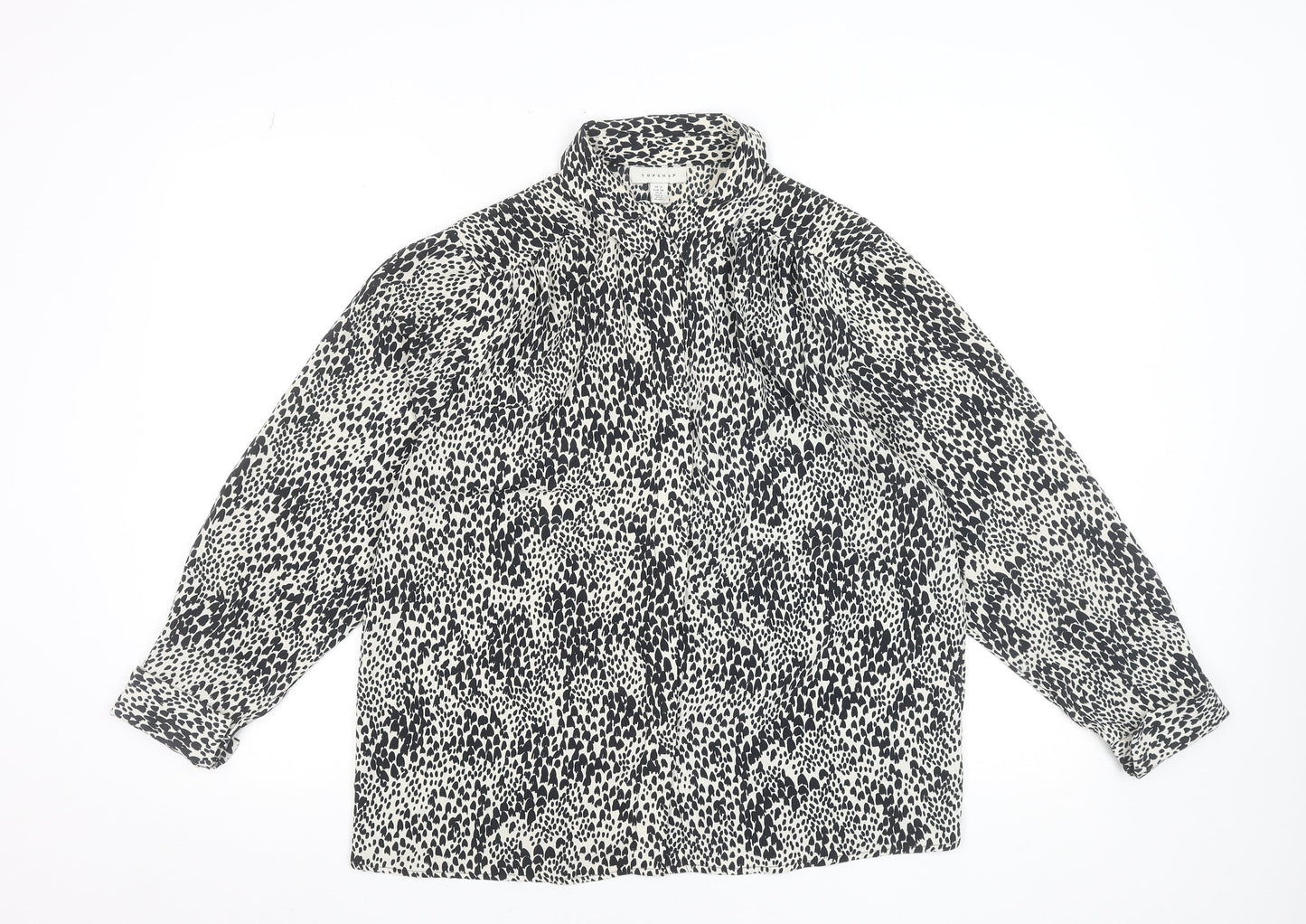 Topshop Women’s Black White Animal Print Blouse Size 10 Long Sleeve