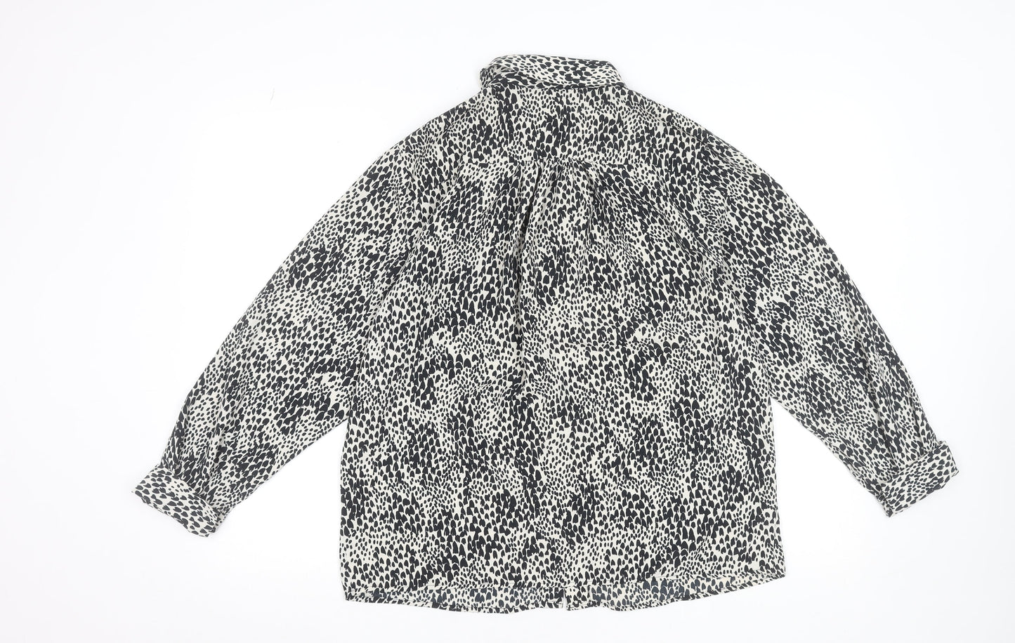 Topshop Women’s Black White Animal Print Blouse Size 10 Long Sleeve