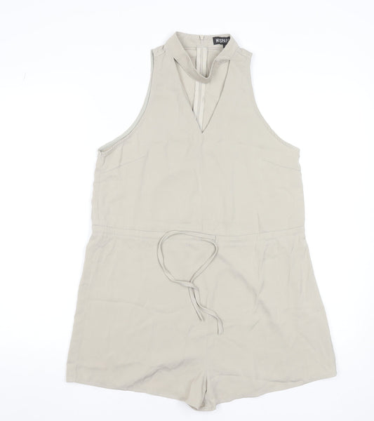 MissPap Women Beige Sleeveless Playsuit Size 10 Polyester Zip Back