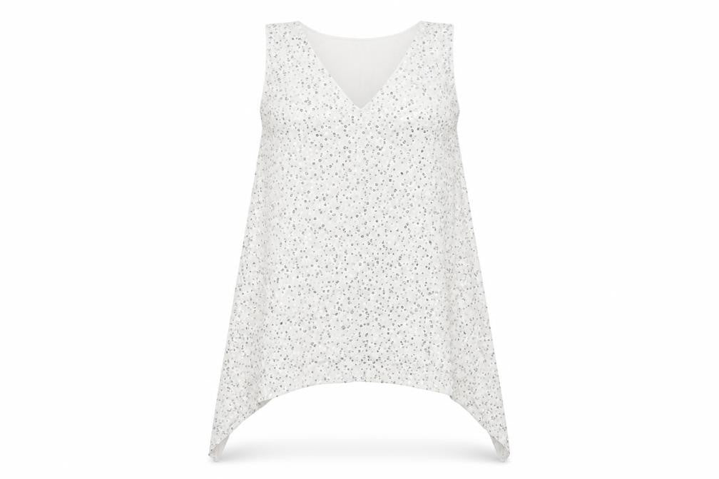 Isabella Oliver Womens White Sequin Asymmetric V-Neck Sleeveless Maternity Dress Size 4