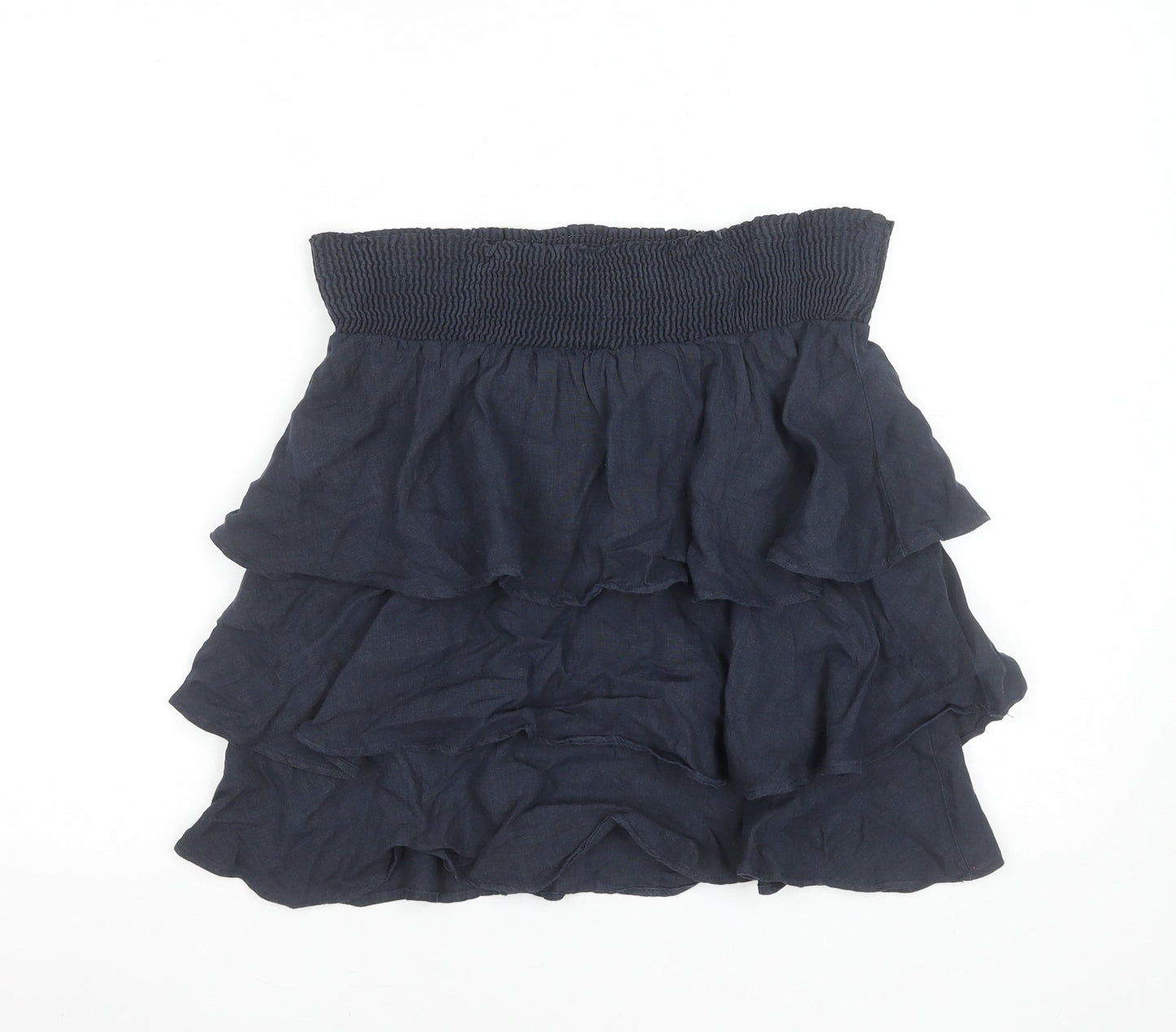 Zara Basic Women Navy Blue Linen Tiered Mini Skirt Size S