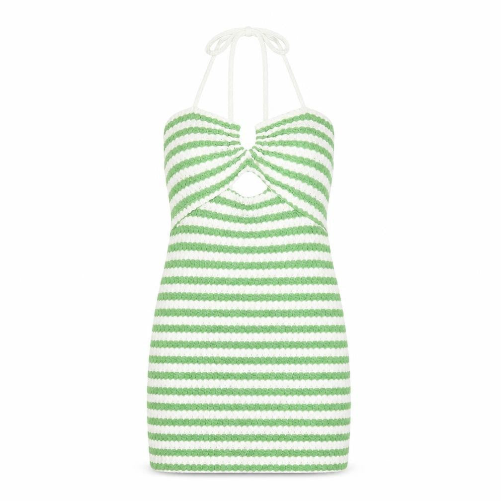 Pull & Bear Women’s Green Striped Halter Mini Bodycon Dress XS