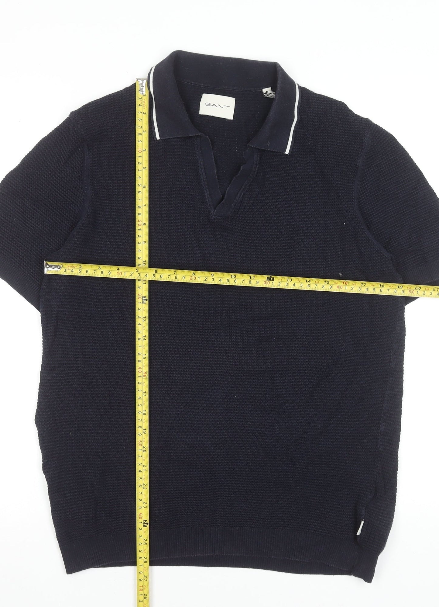 GANT Men's Blue Organic Cotton Short Sleeve Polo Shirt M