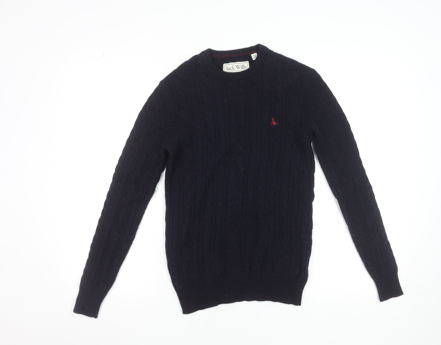 Jack Wills Mens Blue XS Cable Knit Wool Crew Neck Jumper
