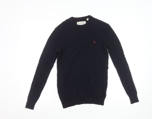 Jack Wills Mens Blue XS Cable Knit Wool Crew Neck Jumper