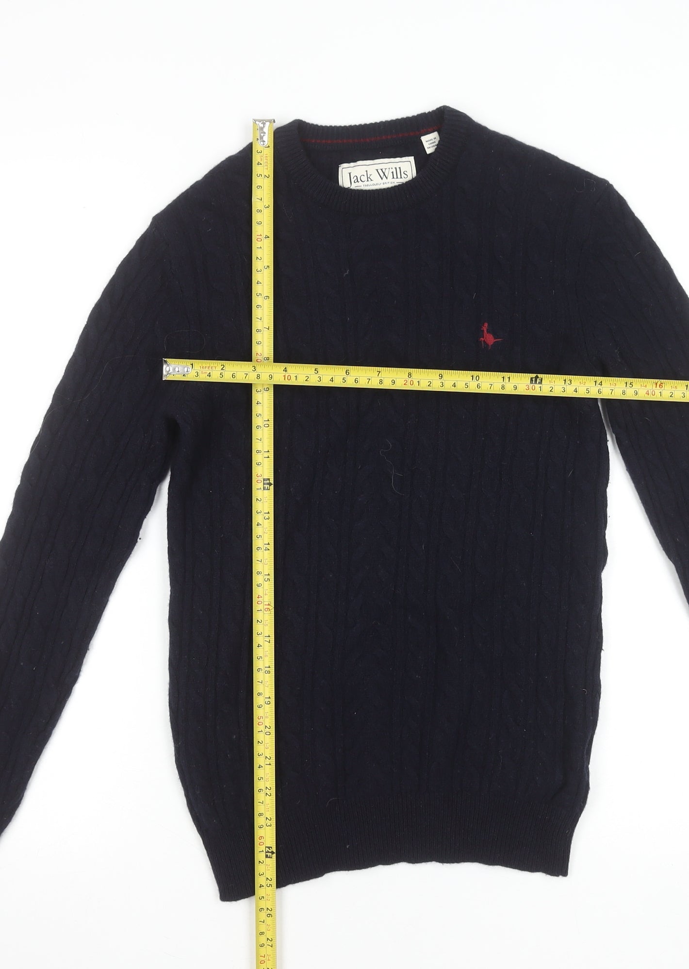 Jack Wills Mens Blue XS Cable Knit Wool Crew Neck Jumper