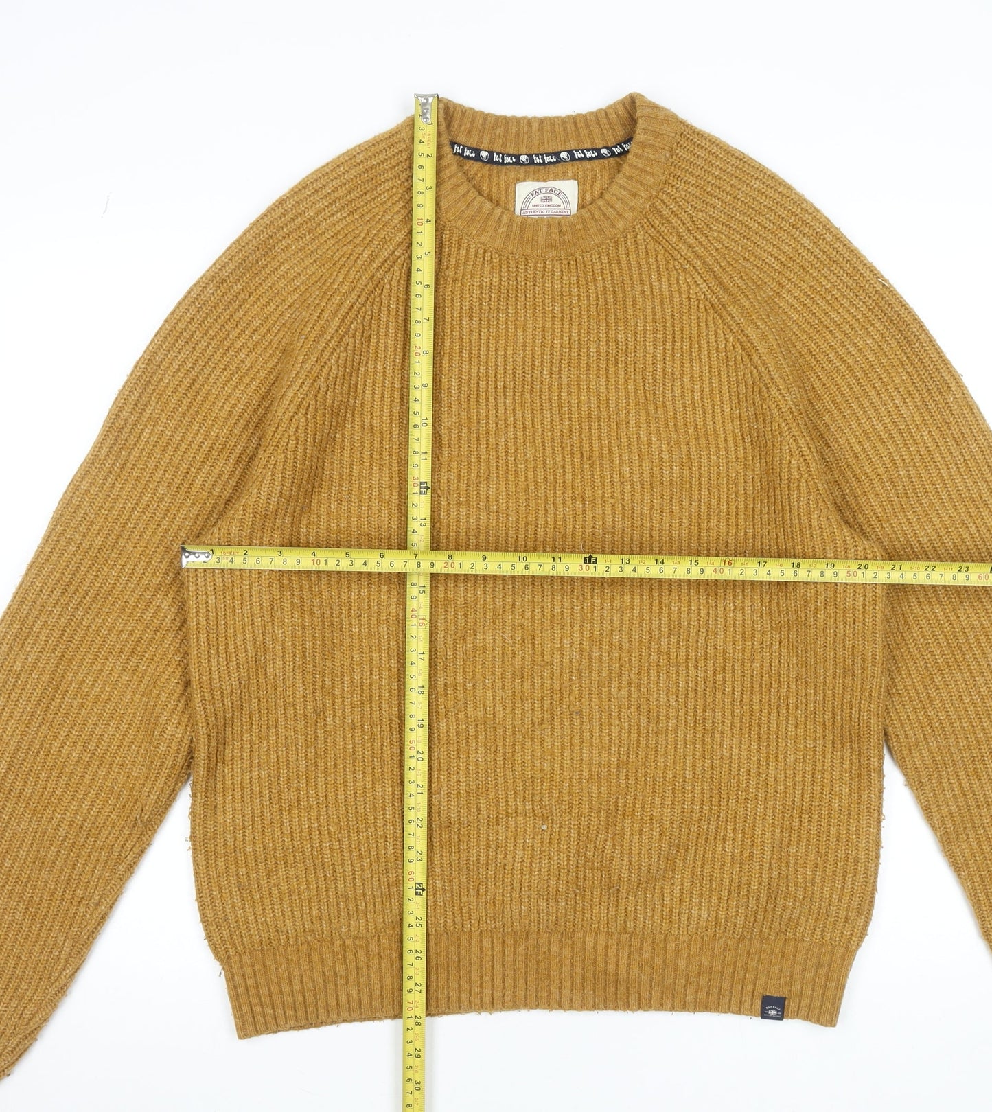 Fat Face Men's Brown Chunky Knit Crew Neck Wool Blend Jumper Size L