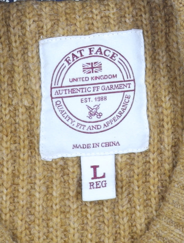 Fat Face Men's Brown Chunky Knit Crew Neck Wool Blend Jumper Size L