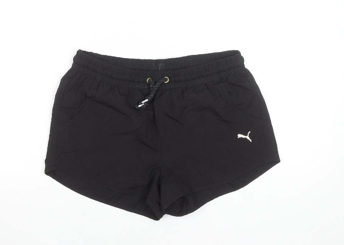 Puma Women Black Size 16 UK Athletic Shorts Polyester Drawstring