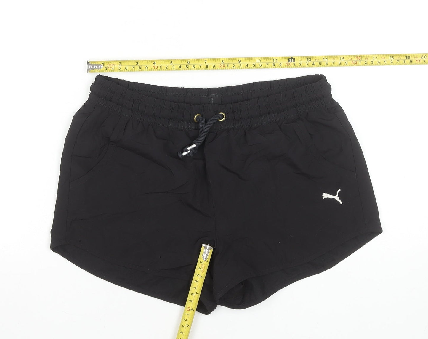 Puma Women Black Size 16 UK Athletic Shorts Polyester Drawstring
