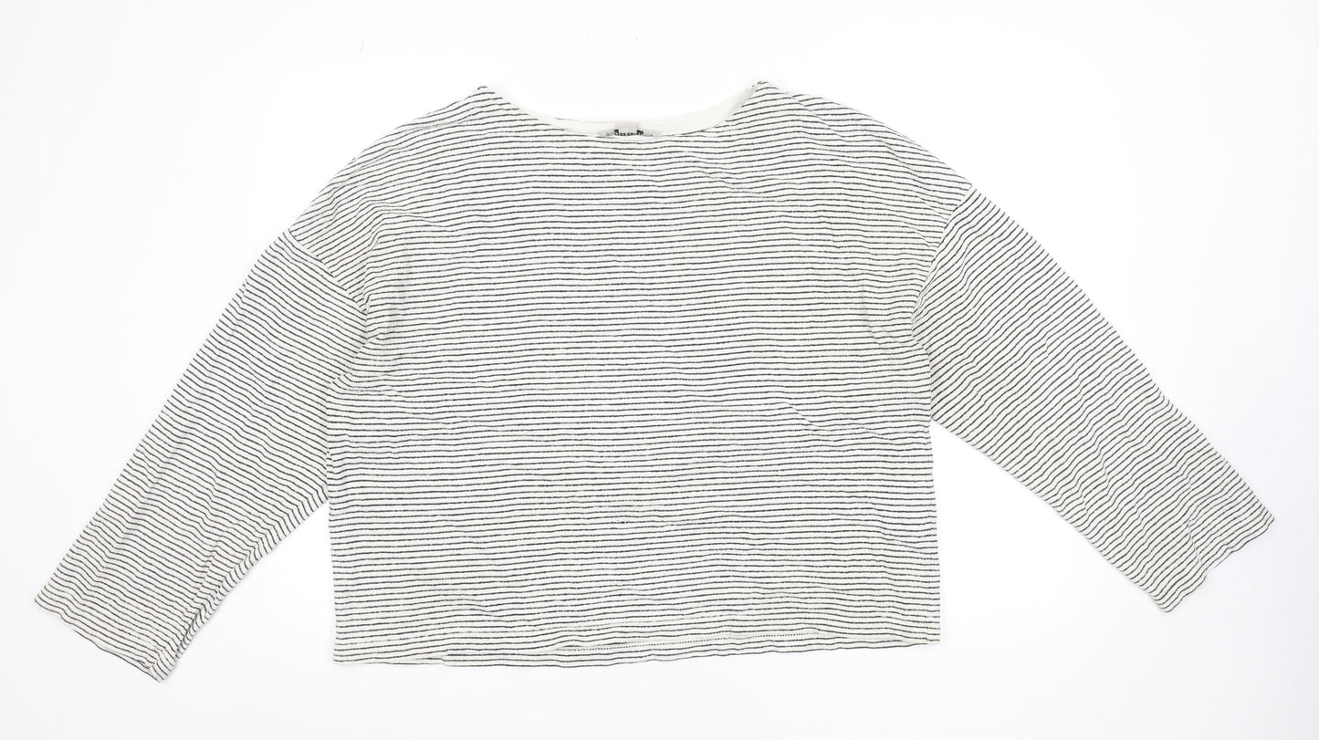AllSaints Womens White Striped Boat Neck Long Sleeve Cotton Tee XS