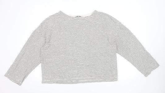 AllSaints Womens White Striped Boat Neck Long Sleeve Cotton Tee XS