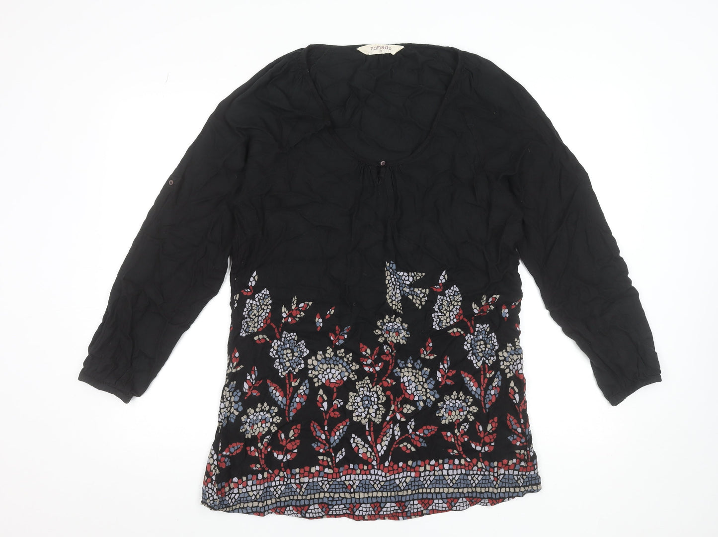 Nomads Women Black Floral Bohemian Viscose Shift Dress Size 12