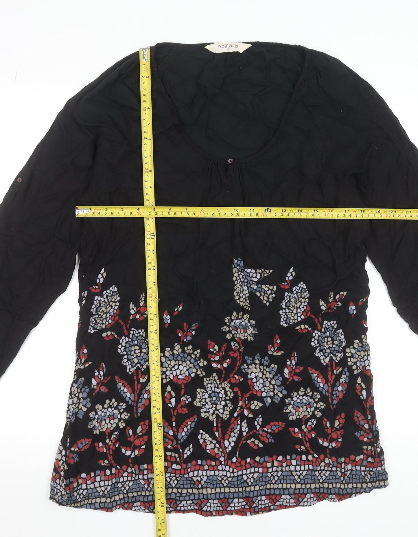 Nomads Women Black Floral Bohemian Viscose Shift Dress Size 12
