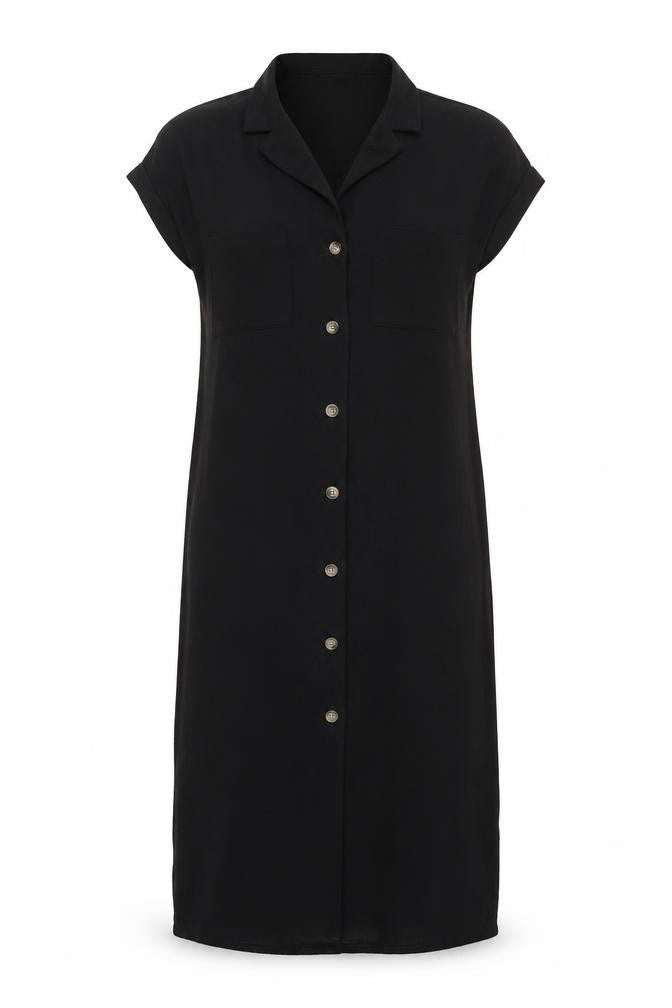 New Look Women’s Black Size 6 Midi Shirt Dress Short Sleeve Collared
