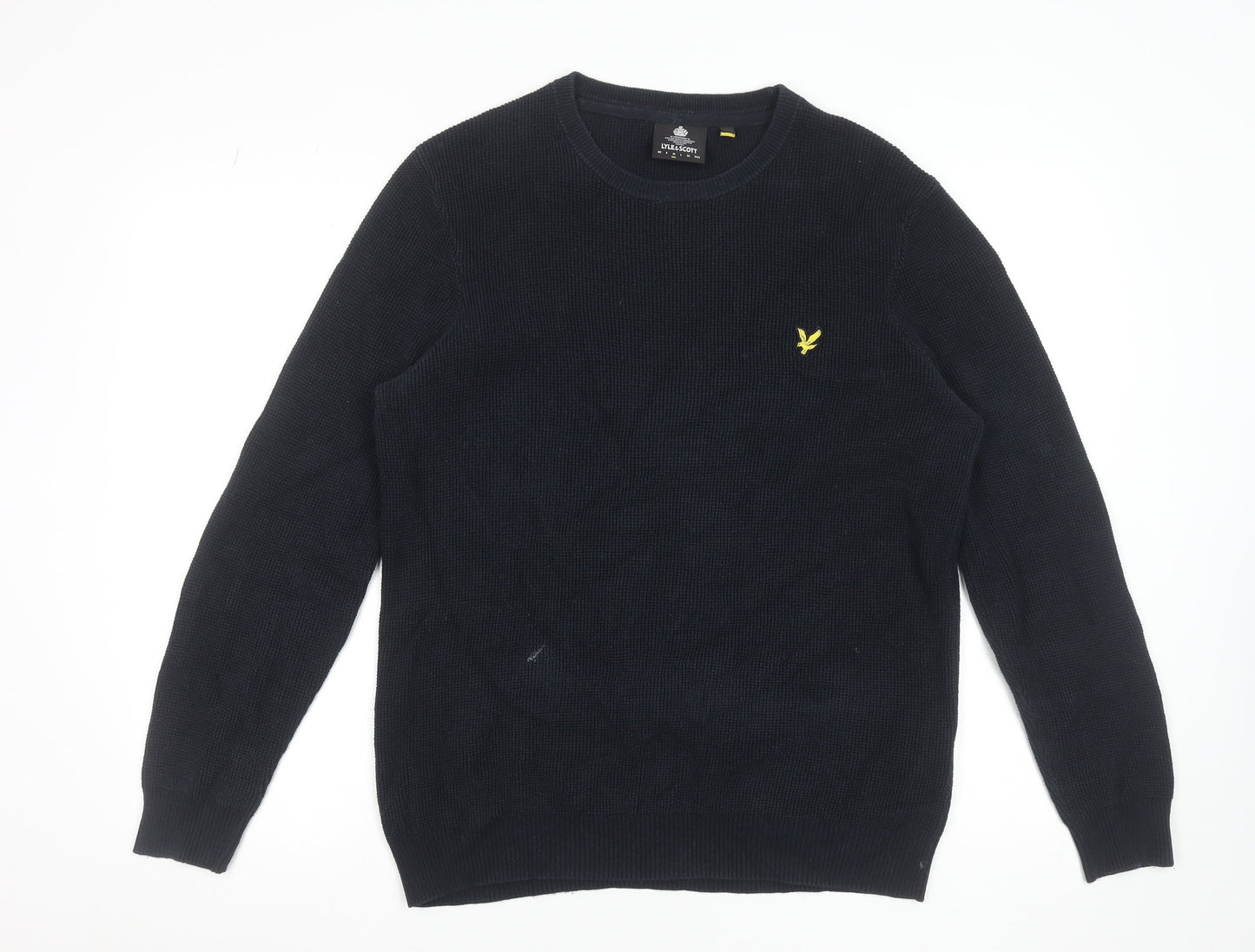 Lyle & Scott Men's Black Waffle Knit Cotton Jumper Size L