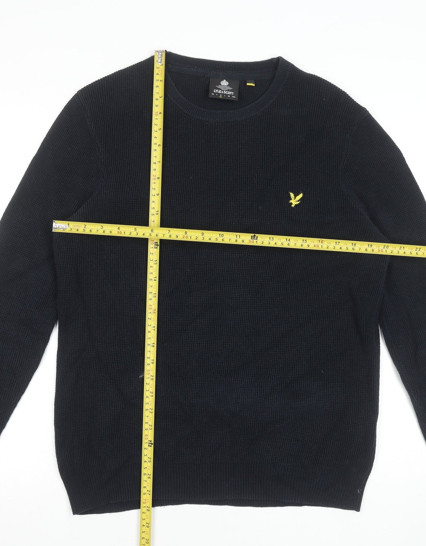 Lyle & Scott Men's Black Waffle Knit Cotton Jumper Size L