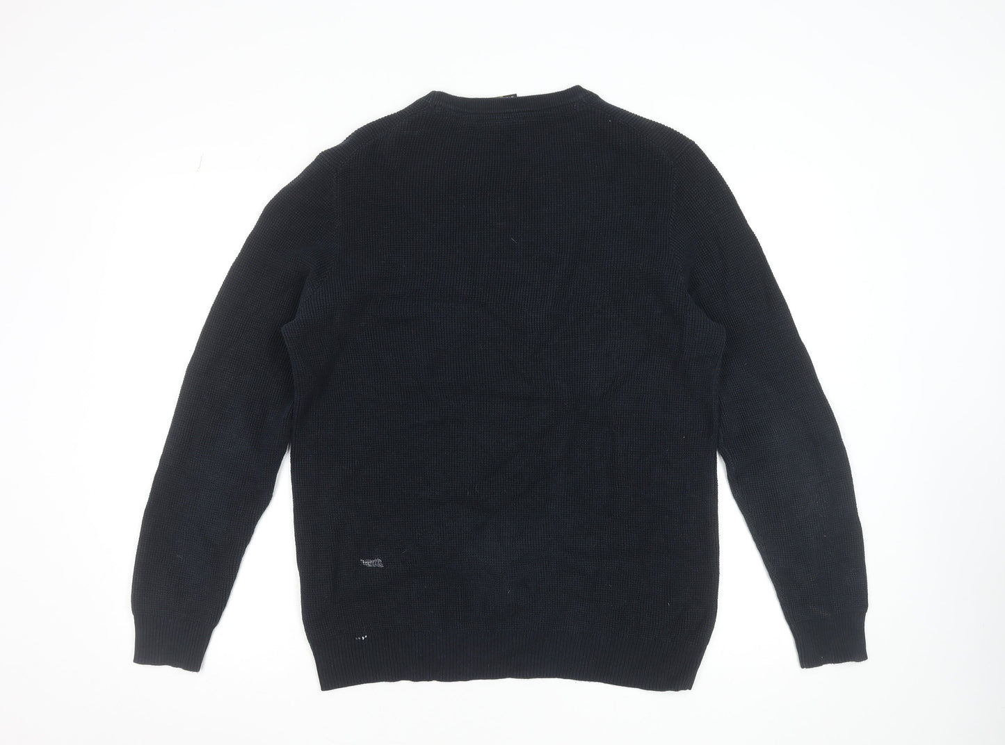 Lyle & Scott Men's Black Waffle Knit Cotton Jumper Size L