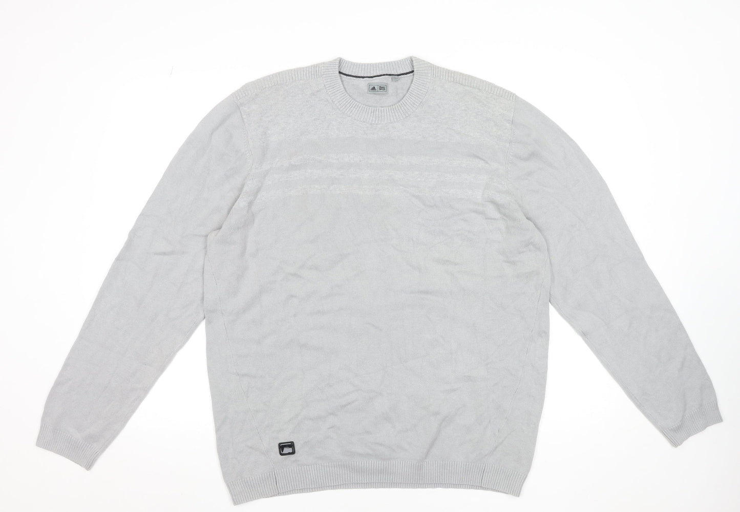 Adidas Men’s Grey Cotton Knit Crew Neck Pullover Jumper Size L