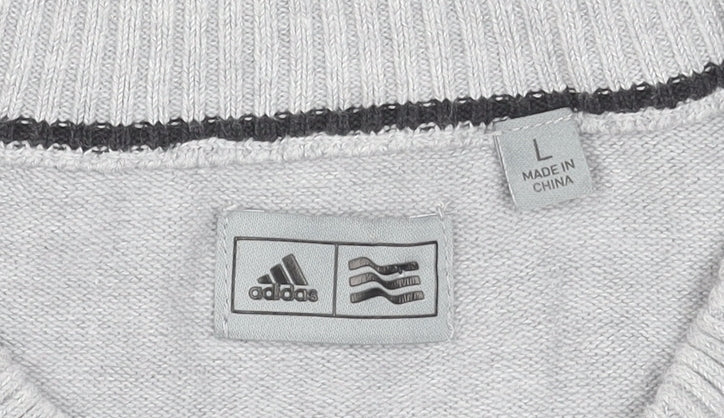 Adidas Men’s Grey Cotton Knit Crew Neck Pullover Jumper Size L