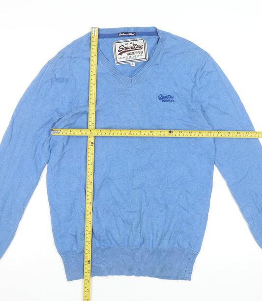 Superdry Men's Blue V-Neck Cotton Cashmere Jumper Size S
