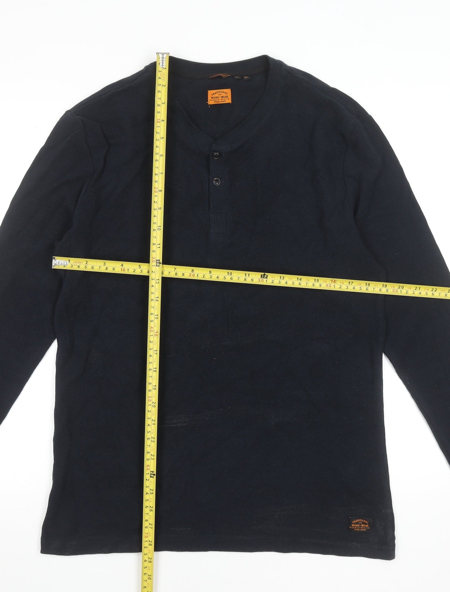 Superdry Mens Black XL Long Sleeve Henley Cotton T-Shirt