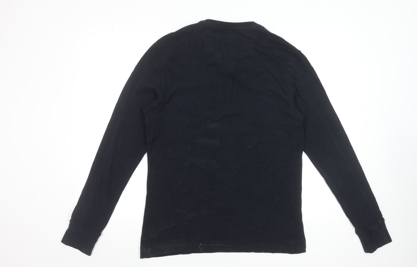 Superdry Mens Black XL Long Sleeve Henley Cotton T-Shirt