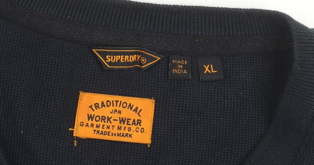 Superdry Mens Black XL Long Sleeve Henley Cotton T-Shirt