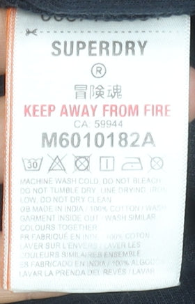 Superdry Mens Black XL Long Sleeve Henley Cotton T-Shirt