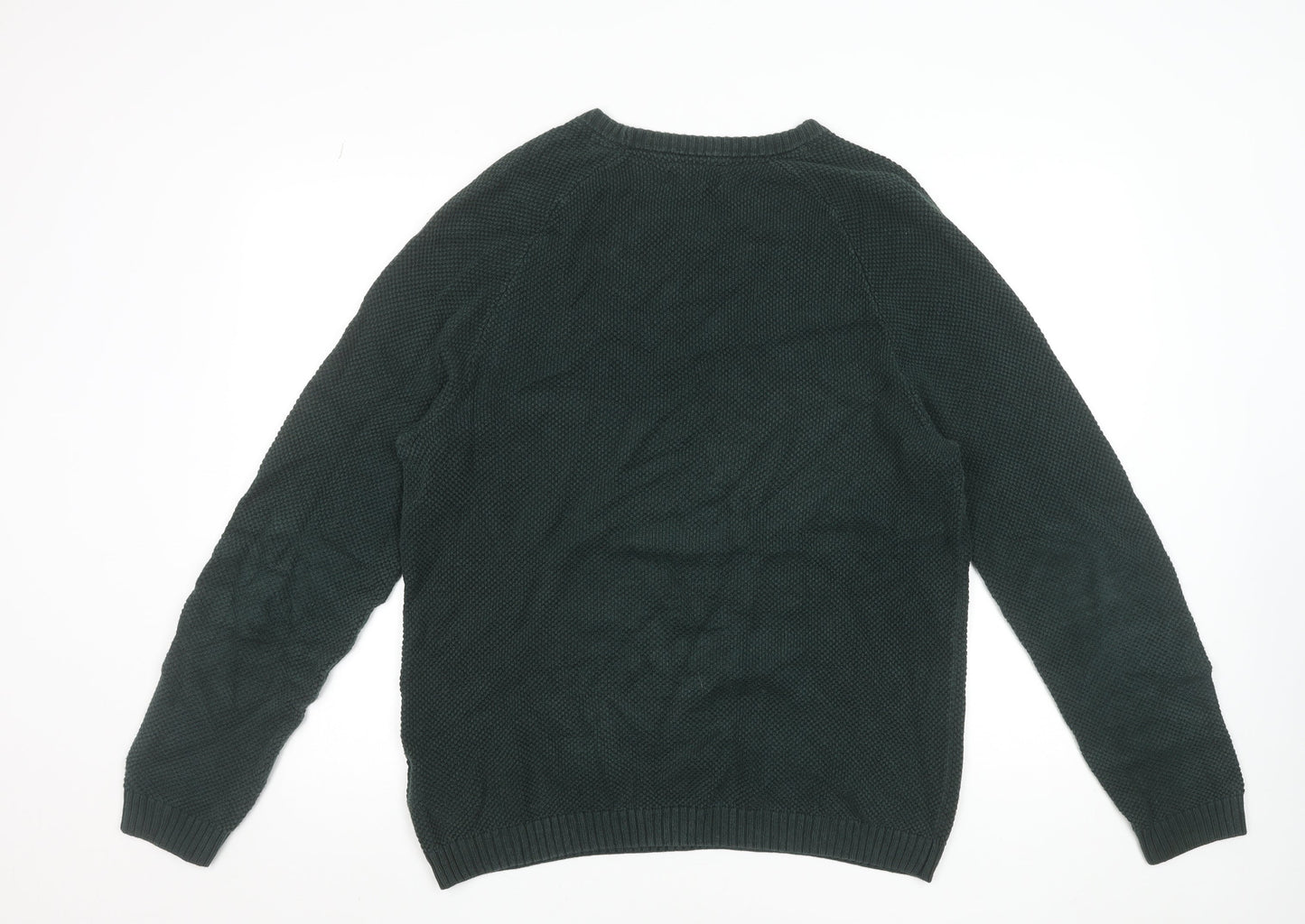 Lee Men’s Green Waffle-Knit Cotton Crew Neck Jumper L