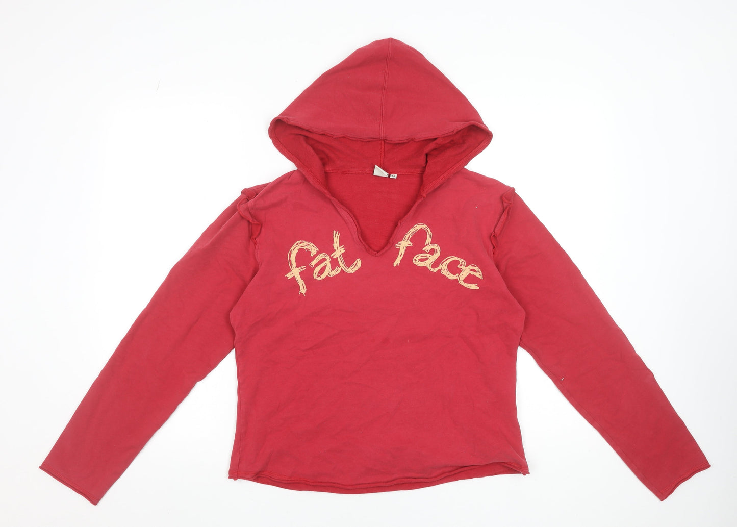 Fat Face Women's Red Cotton Elastane Hooded Sweatshirt Size 14
