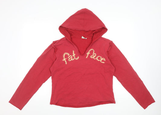 Fat Face Women's Red Cotton Elastane Hooded Sweatshirt Size 14