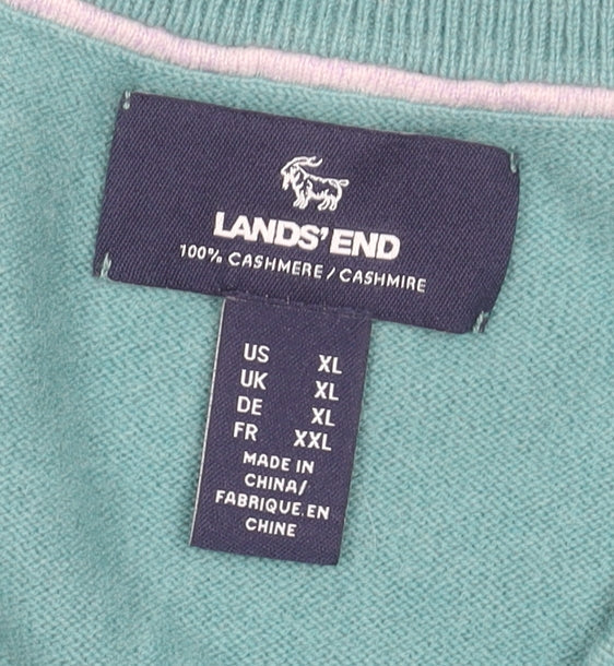 Lands' End Men's Green XL Cashmere V-Neck Jumper