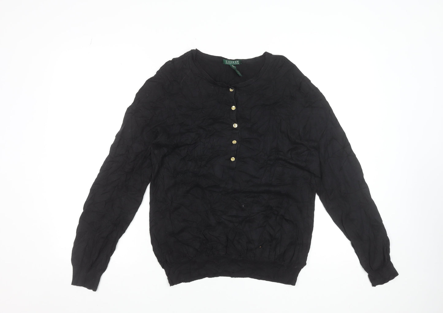 Ralph Lauren Women's Black Silk Blend Henley Jumper XL