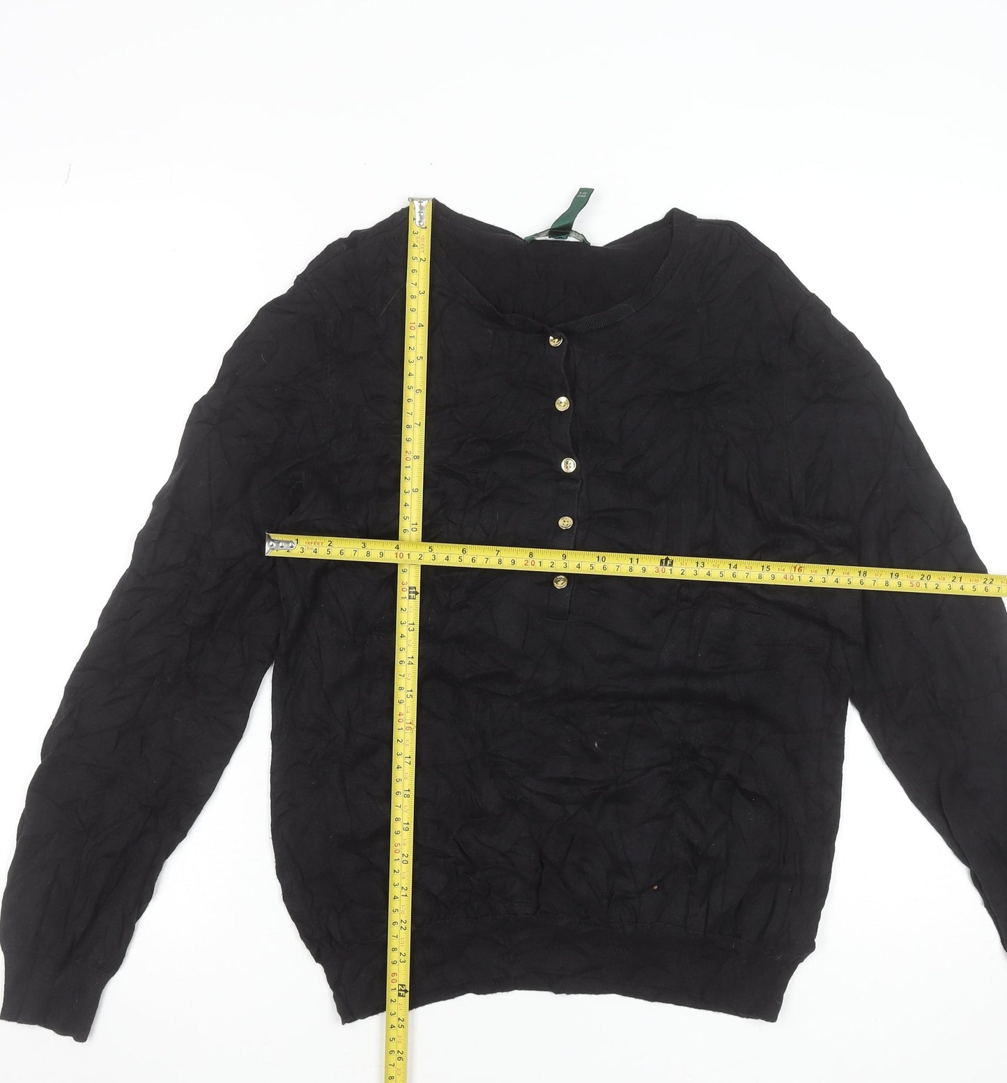 Ralph Lauren Women's Black Silk Blend Henley Jumper XL