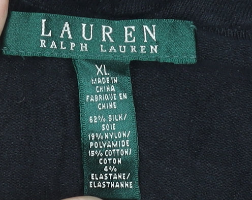 Ralph Lauren Women's Black Silk Blend Henley Jumper XL