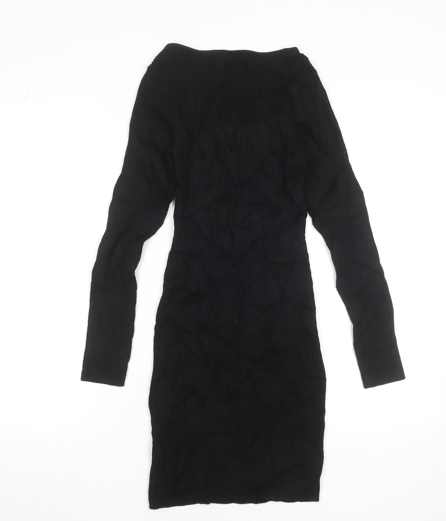 Jack Wills Women’s Black Bodycon Knit Dress Size 10 Long Sleeve Sweetheart Neck