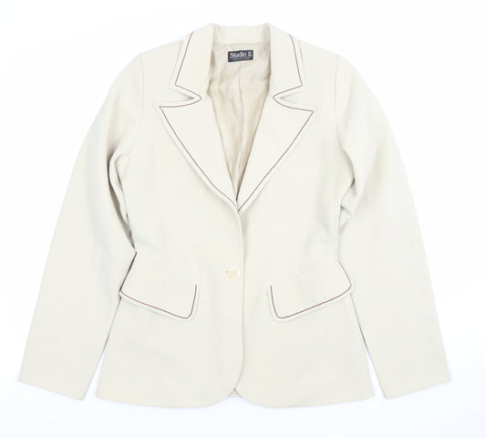 Studio F Women’s Beige Tailored Blazer Size 12 Single-Breasted One-Button Jacket