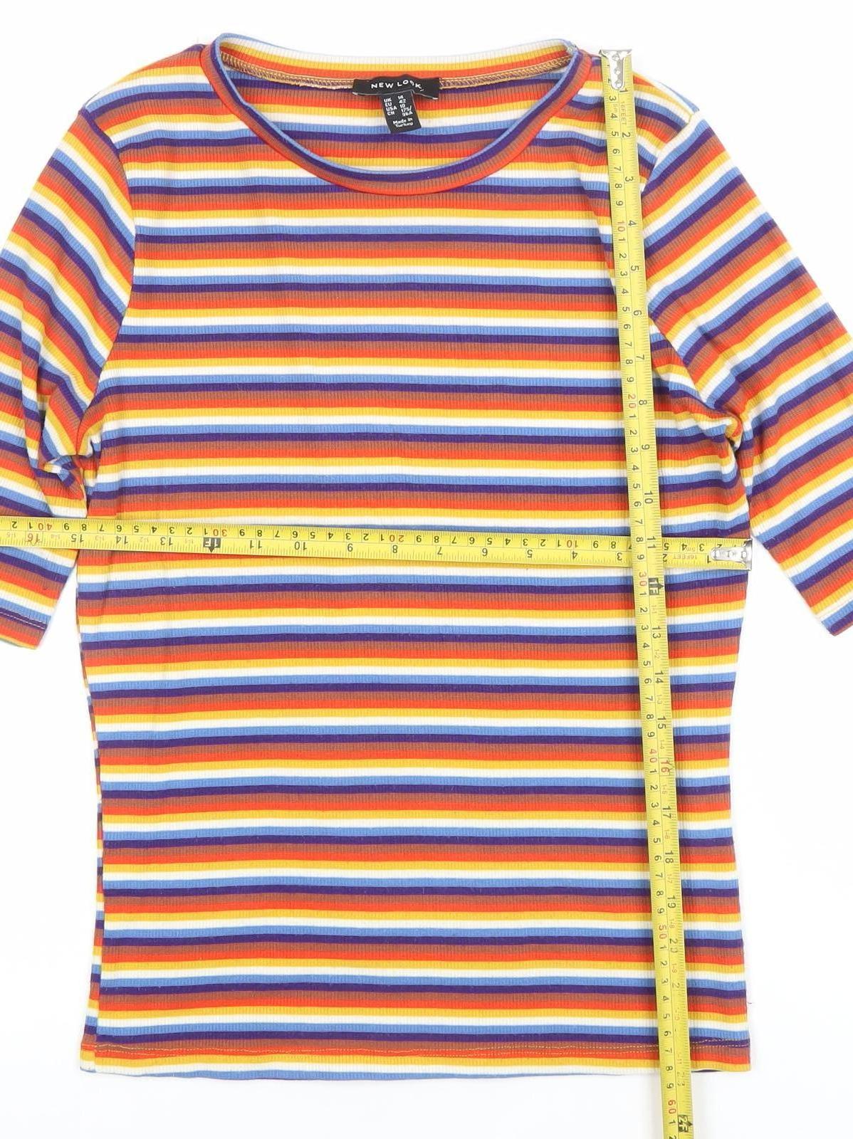 New Look Women’s Multicoloured Striped Crew Neck T-Shirt Size 14