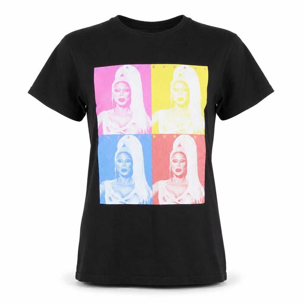 RuPaul Women's Black Pop Art Graphic Short Sleeve Cotton T-Shirt 2XS