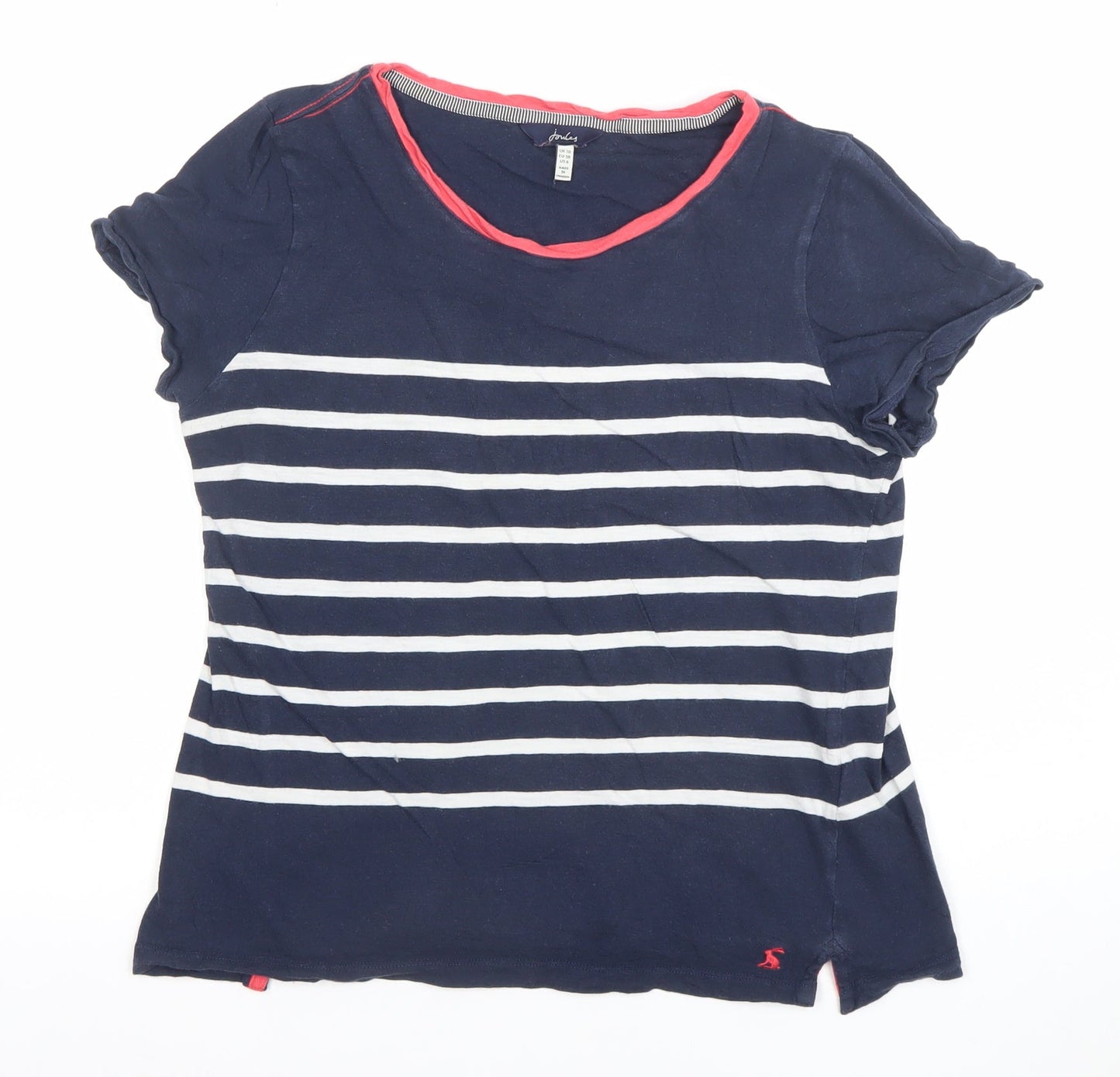 Joules Womens Blue Striped Cotton T-Shirt UK 10 Nautical Short Sleeve