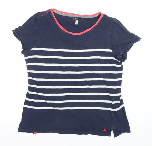 Joules Womens Blue Striped Cotton T-Shirt UK 10 Nautical Short Sleeve
