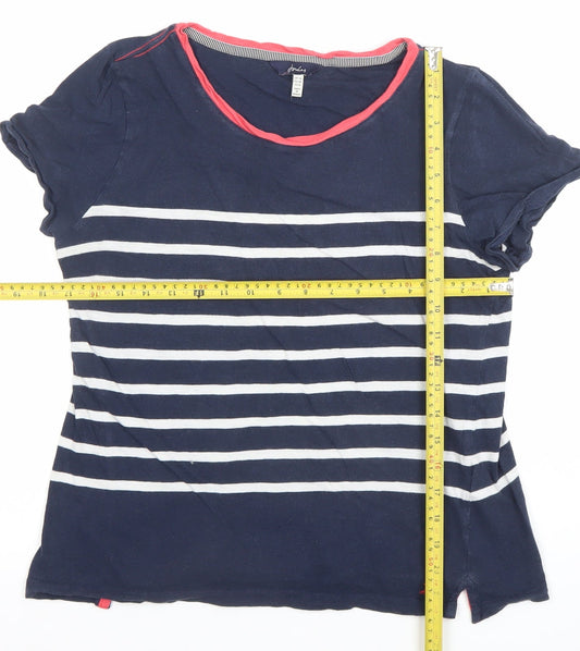 Joules Womens Blue Striped Cotton T-Shirt UK 10 Nautical Short Sleeve