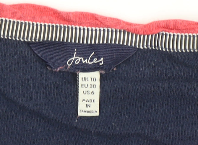 Joules Womens Blue Striped Cotton T-Shirt UK 10 Nautical Short Sleeve