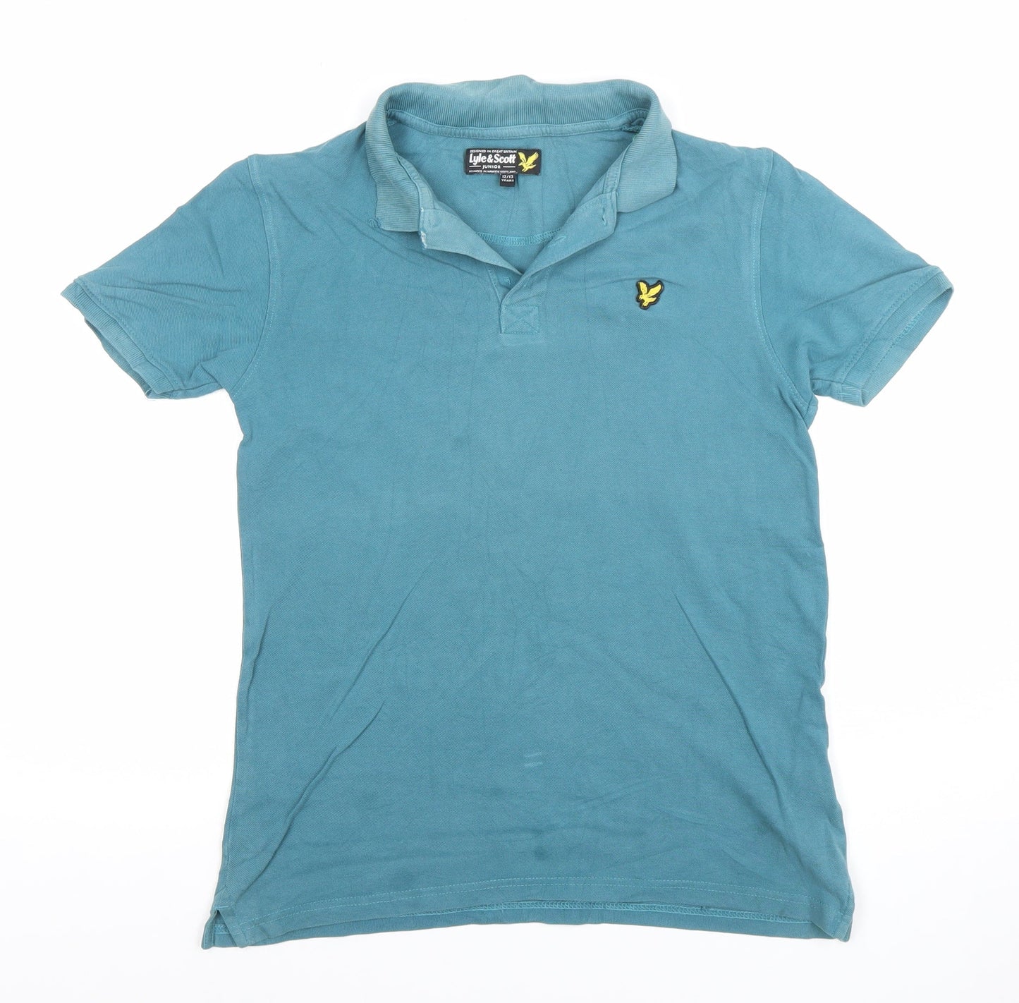 Lyle & Scott Boys Blue Cotton Polo Shirt 12-13 Years Short Sleeve Top