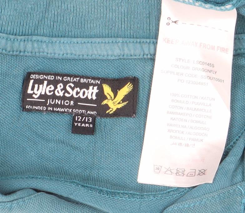 Lyle & Scott Boys Blue Cotton Polo Shirt 12-13 Years Short Sleeve Top